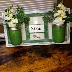Handcrafted Mason jar wall plaque.